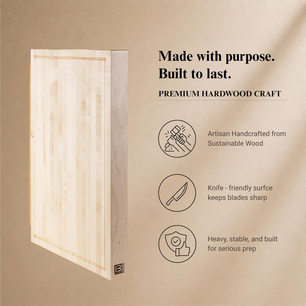 Backley Cutting Board For Kitchen - Extra Thick Wooden Chopping Board, Reversible Carving Board - Big Bad Block Maple - 15"x24"x2.25"