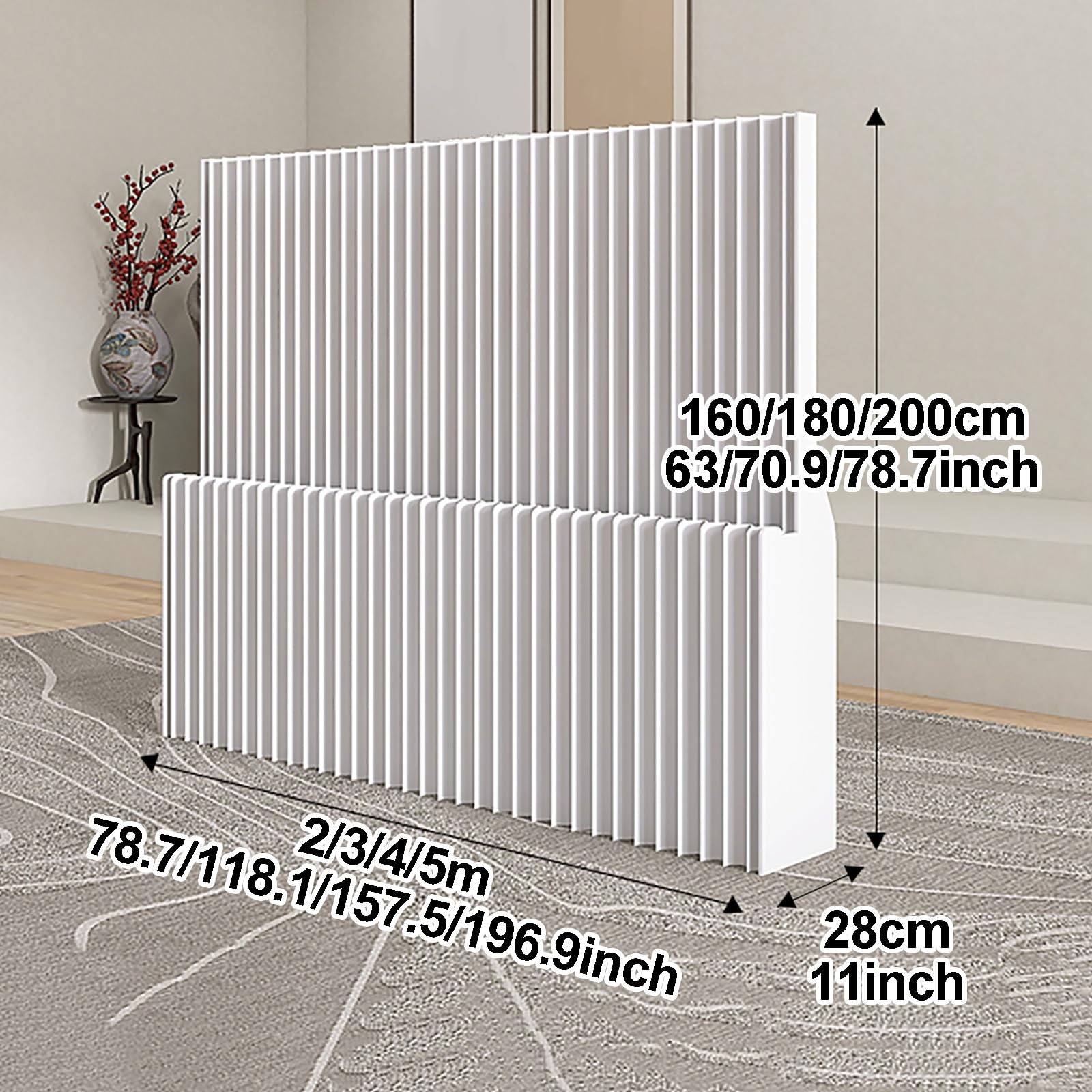 Adjustable Portable Room Divider Screen - Foldable Kraft Paper Partition in White, Multiple, H160xL300cm - Ideal for Privacy and Space Management