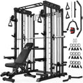 JELENS Smith Machine for Home Gym, Multi-Function M12 Power Cage, Squat Rack with Smith Bar and More Attachment (Black, Weight Bench Package)