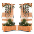 Giantex 2 Pcs Raised Garden Bed with Trellis & Roof, 72.5" Wooden Garden Bed, High Trellis for Plant Flower Climbing Pot Hanging, Indoor & Outdoor Planter Box for Yard, Garden, Balcony