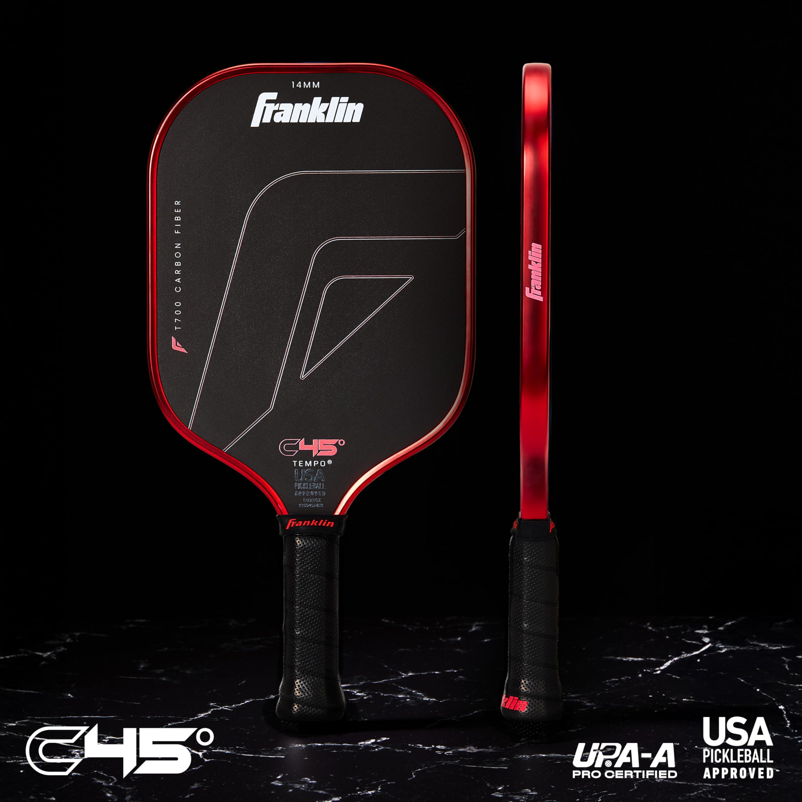 Franklin Sports PRO Pickleball Paddles – C45 Carbon Fiber Series - Official USAP + UPA Approved – Pro Player Design, TEMPO 14MM RED