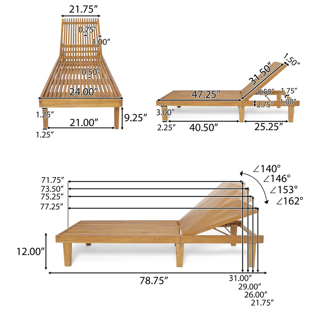 Christopher Knight Home Vernon Outdoor Acacia Wood Chaise Lounge Set, Teak Finish