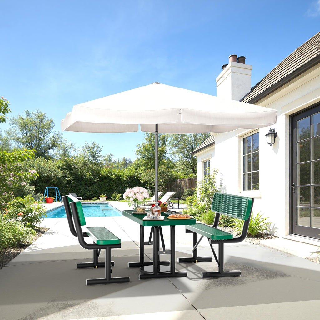 Sunnibety 4FT Metal Picnic Tables for Outdoors, Commercial Rectangular Picnic Table for Outside, Park, Campfield, Patio, Garden, Yard, Thermoplastic Coating, Surface Mounted, Green