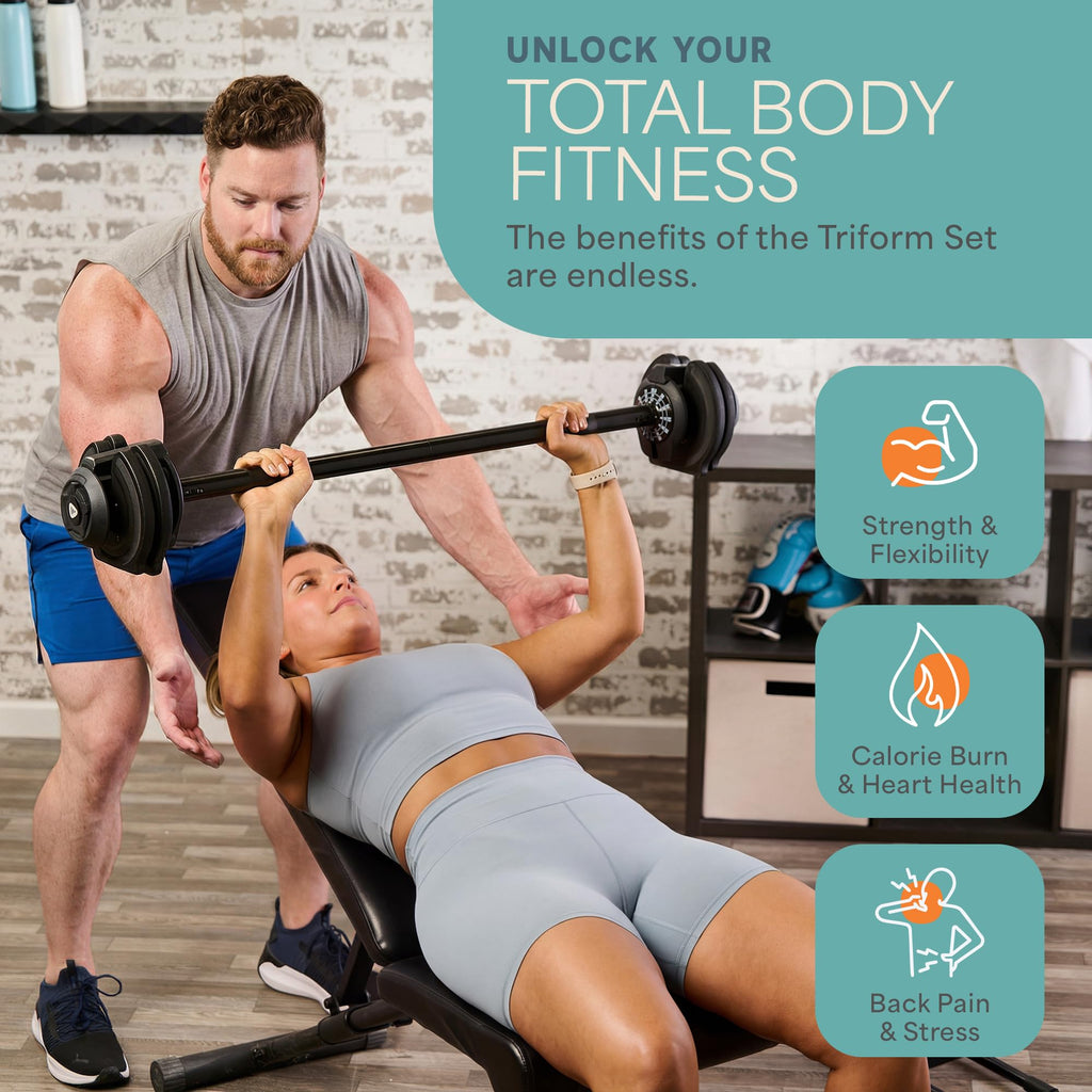 LifePro Adjustable Dumbbell Set, 3-in-1 Triform Barbell Kettlebell Weight Set — 2 to 43 lbs Turn-Dial Quick Adjust Weights for Home Gym, Compact Hand Weights for Women and Men