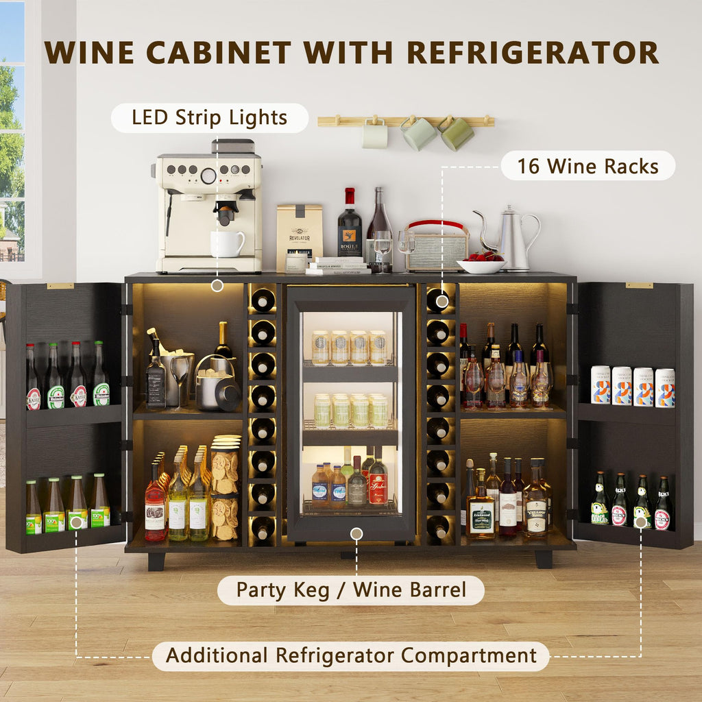 Feonase Coffee Bar Cabinet with Fridge Space (Fridge Not Include), Wine Cabinet with Wine Storage, Liquor Bar Cabinet with LED Lights, 16 Wine Racks, Wine Storage for Kitchen, Dining Room, Living Room