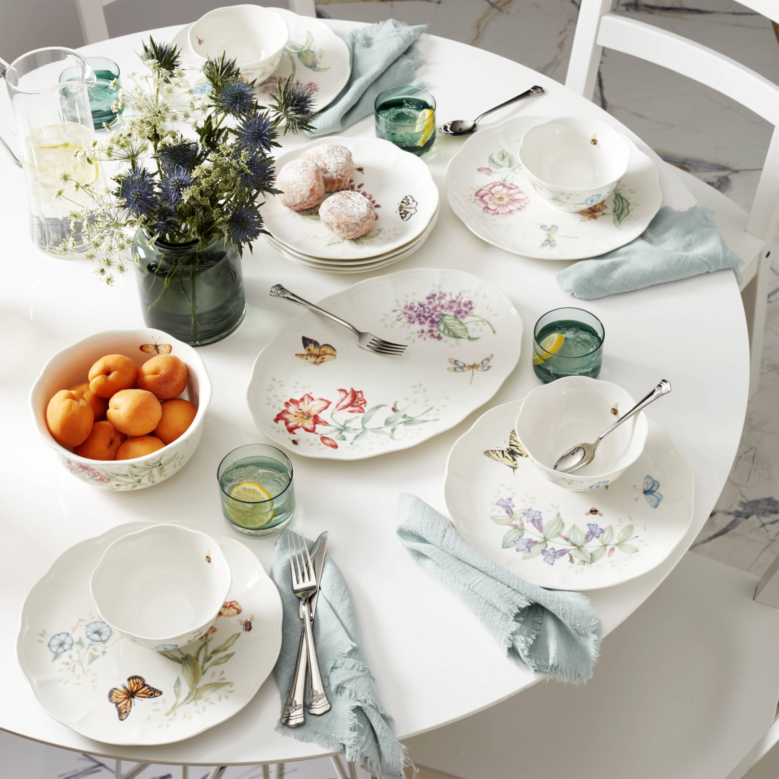 Lenox Silverware Set, Butterfly Meadow II Mirror 65-Piece Flatware Set, Service For 12, 18/10 Stainless Steel, Dishwasher Safe, Cutlery Sets, Utensils Sets, Knives Spoons & Forks (Silver, 65 Pieces)