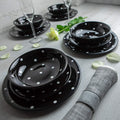 Handmade Black and White Polka Dot Ceramic 12 piece Dinnerware Set | Pottery Tableware Service for 4 | Dinner Plates | Side Plates | Bowls | Housewarming Gift by City to Cottage®