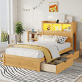 KEIKI Twin Size Wood Platform Bed Frame with Storage Headboard & Pull Out Storage Cabinet & 2 Drawers, Modern Bed with Solid Slats & Socket, No Box Spring Required, Easy Assembly, for Bedroom, Natural