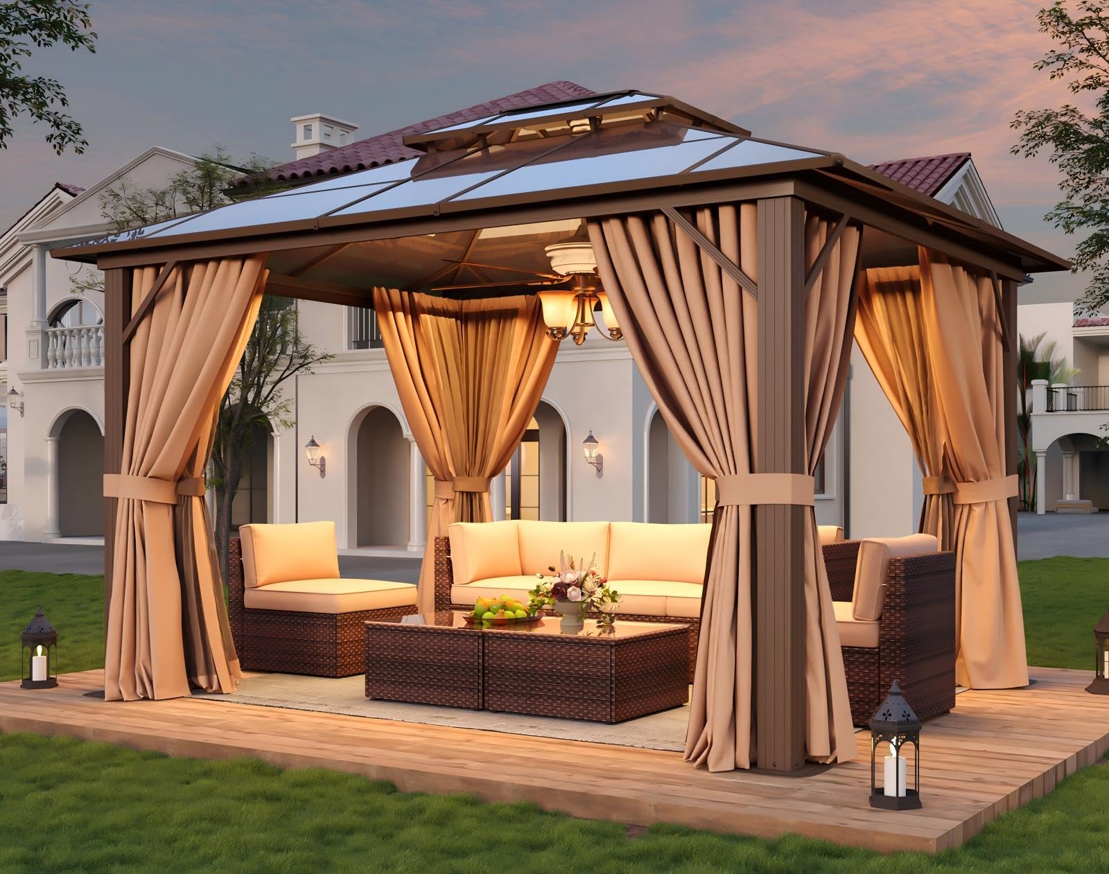 Breezestival 12'x10' Hardtop Gazebo, Outdoor Gazebo with Netting and Curtains, Heavy Duty Pavilion with Aluminum Frame, Double Roof Canopy Party Tent for Patio, Garden, Backyard, Lawn