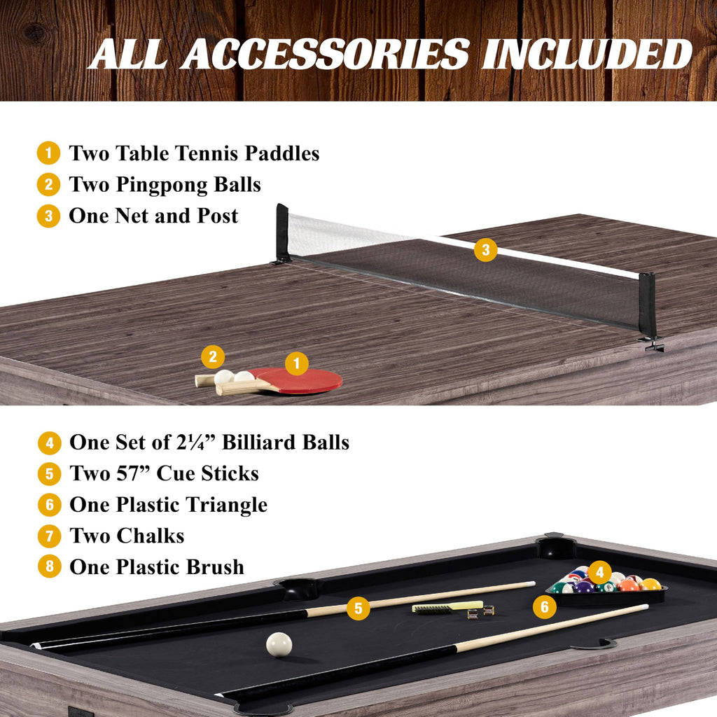 Barrington Billiards Monteray 7ft Pool Table and Dining Table Multi-Game Table with Ping Pong Table Top, with Storage Caddy