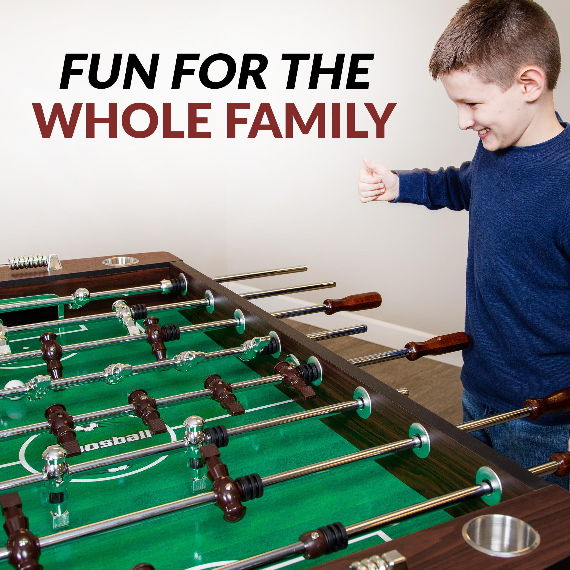 Hathaway Primo 56-In Foosball Table for Family Game Room - With Counterbalanced Players, E-Z Spin Bearings, Analog Scoring Units, Easy-Grip Handles & Adjustable Leg Levelers - Wood Grain Finish