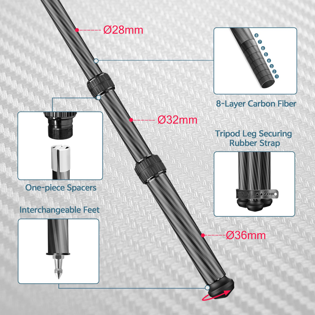 Manbily Carbon Fiber Hunting Tripod with 44mm Ball Head and Arca Swiss & Picatinny Adapters, 63" Heavy Duty Stable Inverted Tripod for Hunting, Shooting, and Outdoors (WZ-2836)
