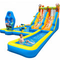 TOAOB Inflatable Water Slide for Kids 3-12: Blow Up Backyard Water Park with 2 Slides - 9 in 1 Football-Themed with 550W Blower for Outdoor Birthday Party