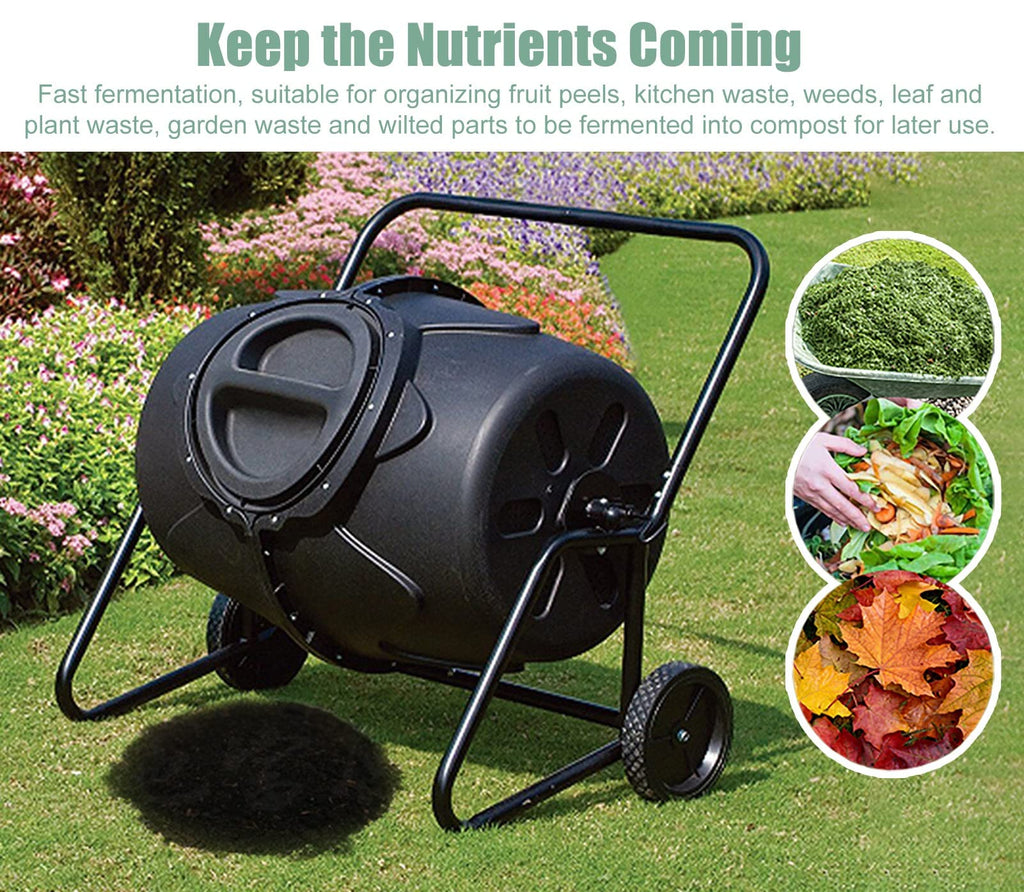 Compost Tumbler 170L - Large Outdoor Composter Bin with Wheels for Easy Movement, Perfect for Garden Yard Leaves and Kitchen Waste