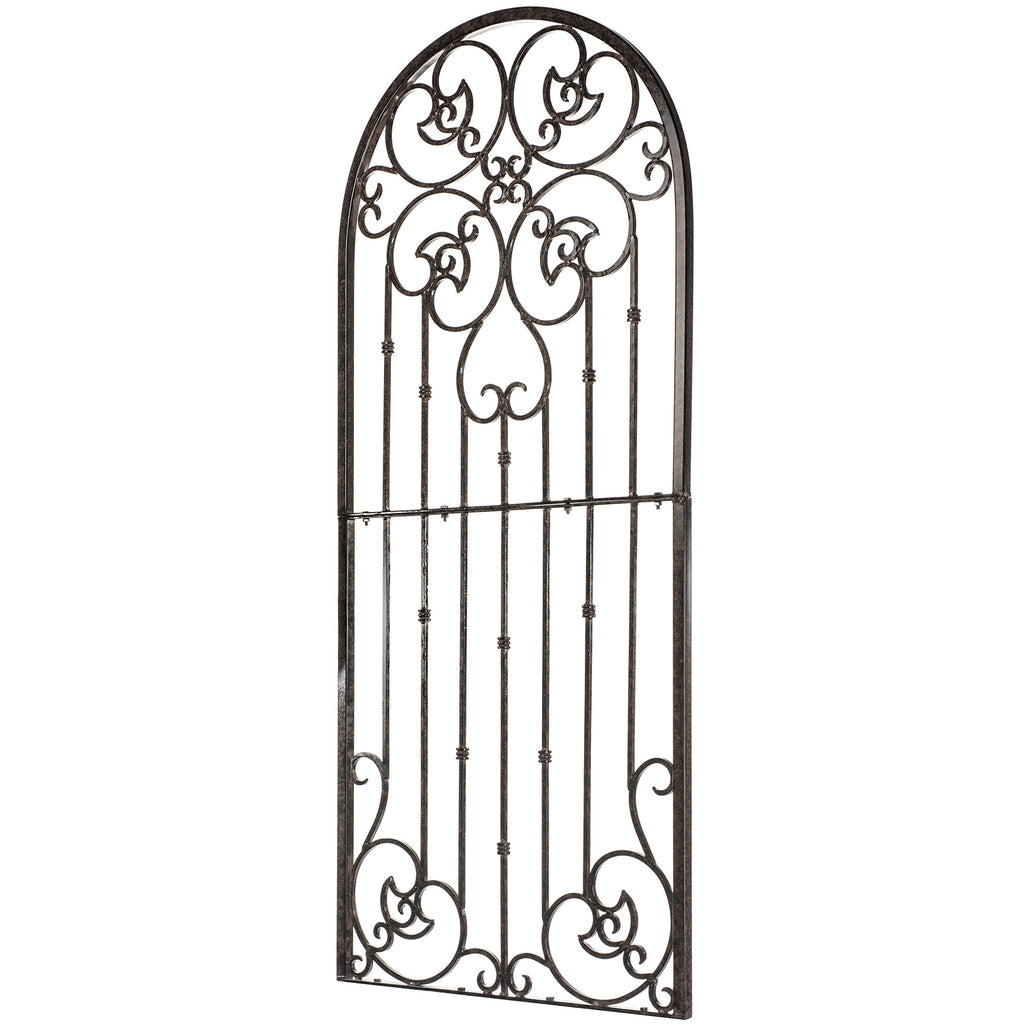 H Potter 72” Heavy Duty Garden Trellis – 60 lb Solid Iron Scrollwork Panel, 1” Metal Frame with Ground & Stabilizing Stakes (Charcoal Brown)