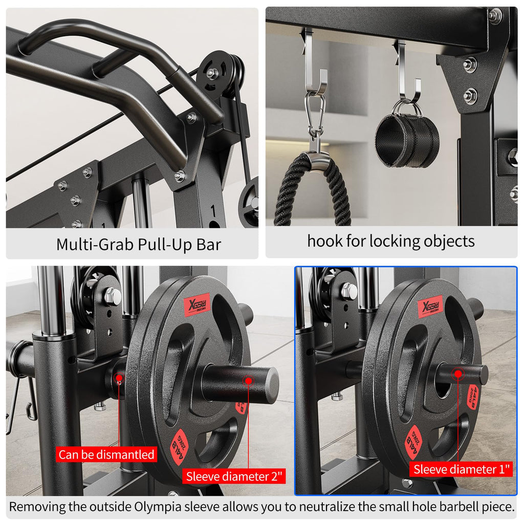 XGSW XINGESIWR Multi-Purpose Squat Rack,Smith Machine Weight Rack Set with Cable Crossover System, Home Gym Power Racks, Power Racks and Packages (L04, Power cage Black+Bench+Cast lron 184LBS)