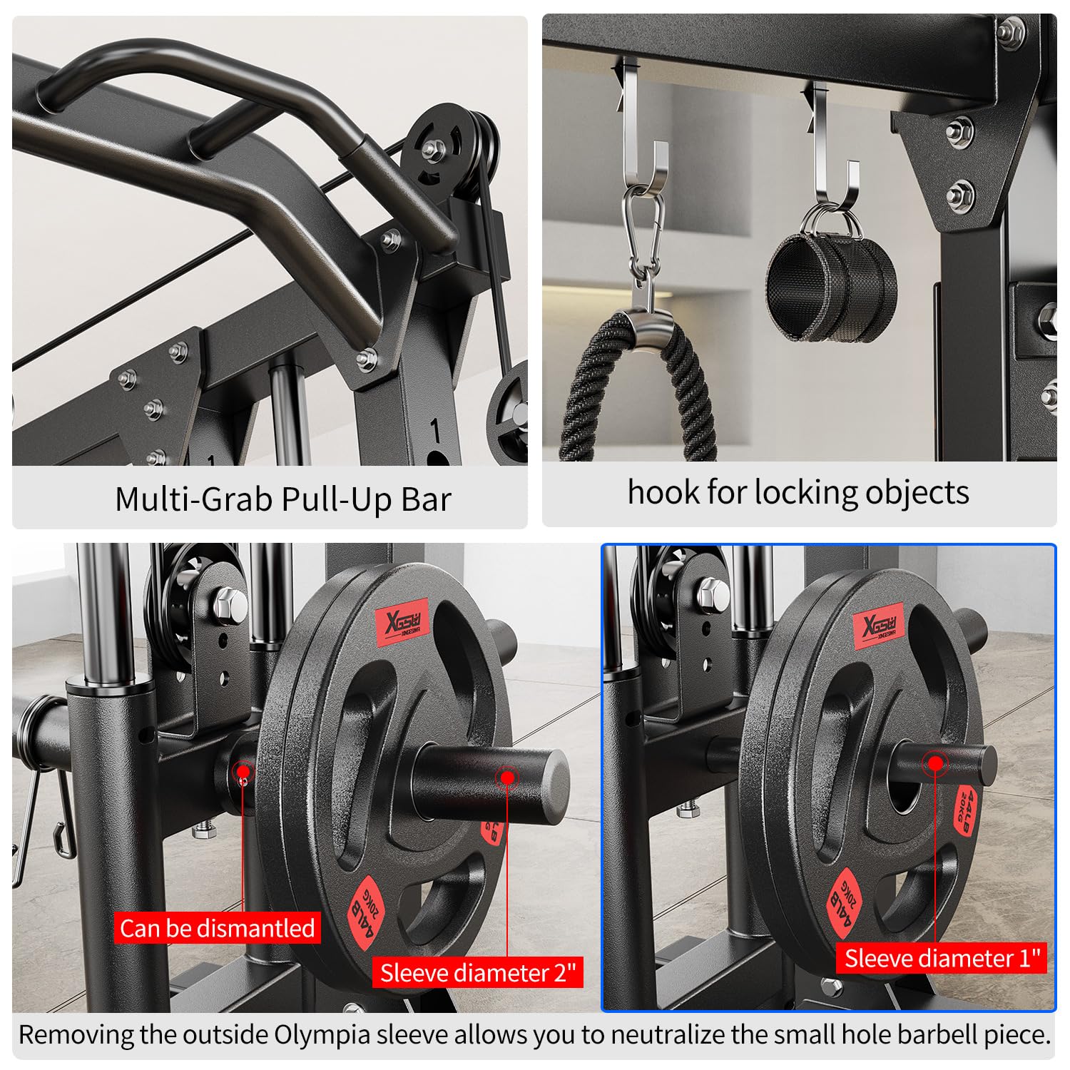 XGSW XINGESIWR Multi-Purpose Squat Rack,Smith Machine Weight Rack Set with Cable Crossover System, Home Gym Power Racks, Power Racks and Packages (L04, Power cage Black+Bench+Cast lron 184LBS)