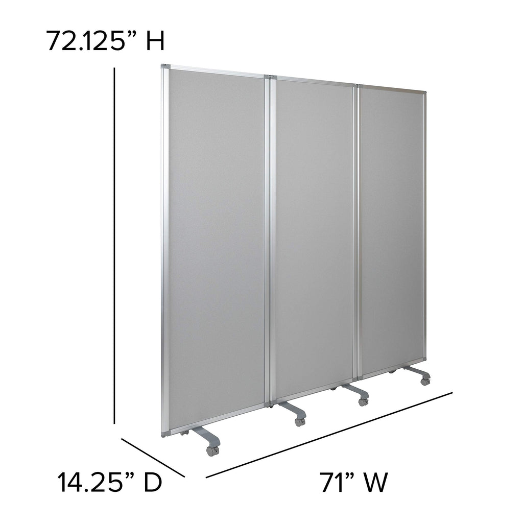 Flash Furniture Raisley 3-Section Mobile Magnetic Whiteboard and Cloth Partition, Rolling Dry Erase Board Room Divider, 72"H x 24"W