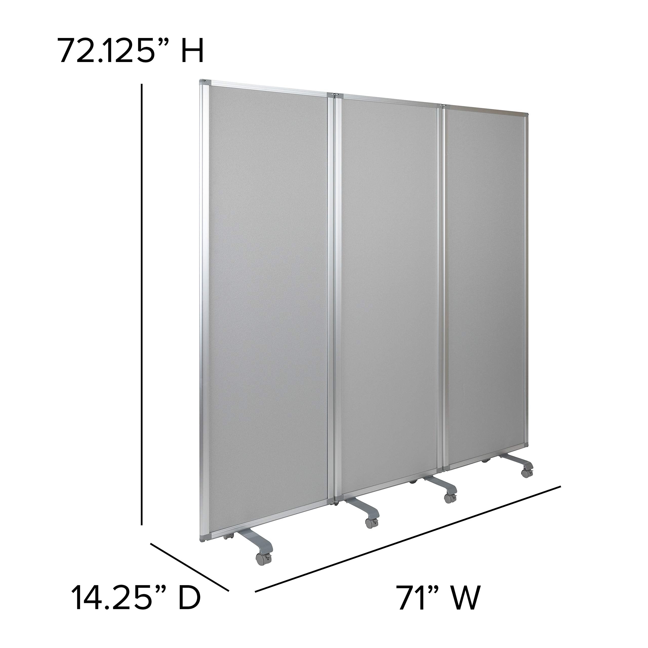 Flash Furniture Raisley 3-Section Mobile Magnetic Whiteboard and Cloth Partition, Rolling Dry Erase Board Room Divider, 72"H x 24"W