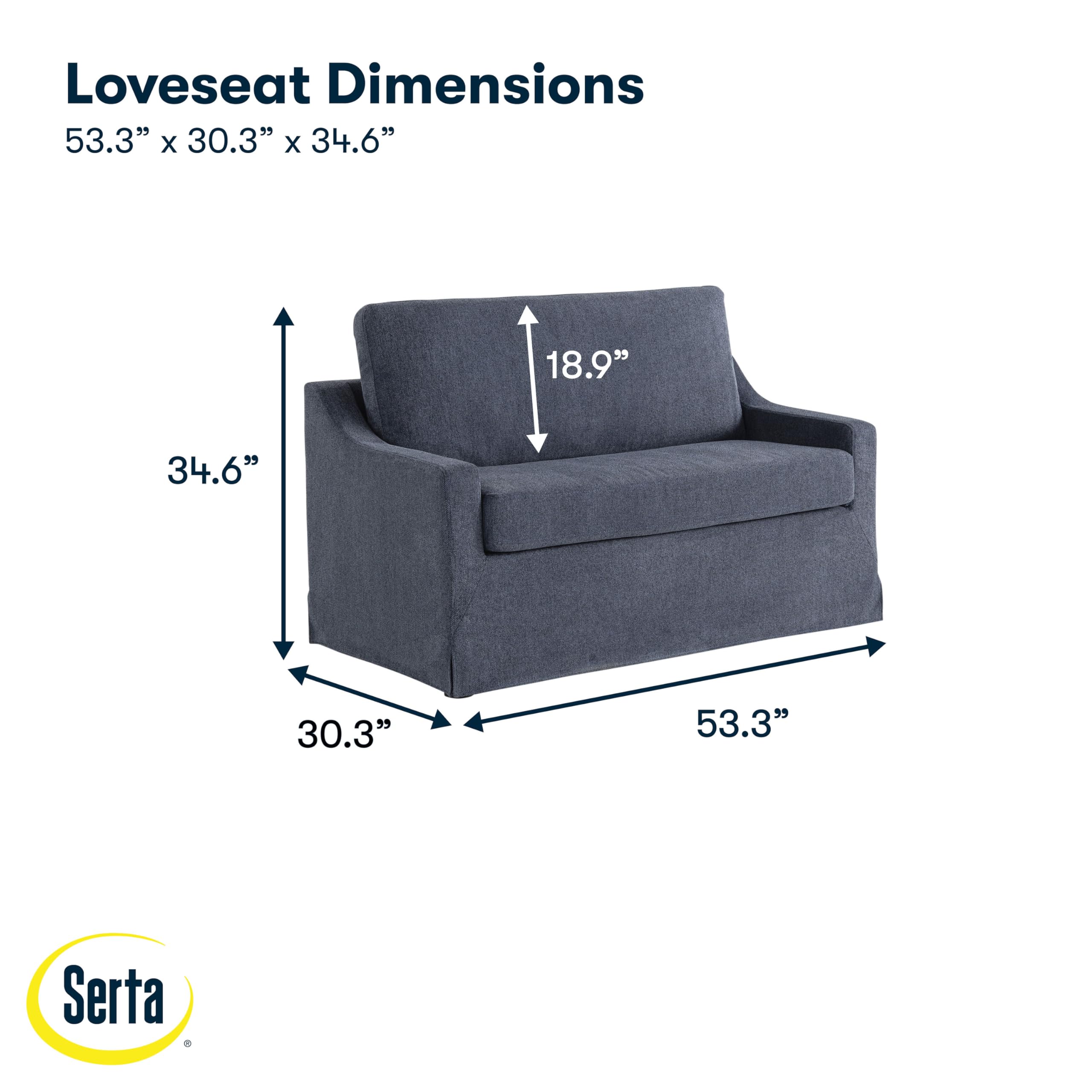 Serta® Harper 53.3” Twin Pullout Sofa Bed, Easy Assembly, USB Power Ports, Soft Modern, Sloped, Woven Fabric