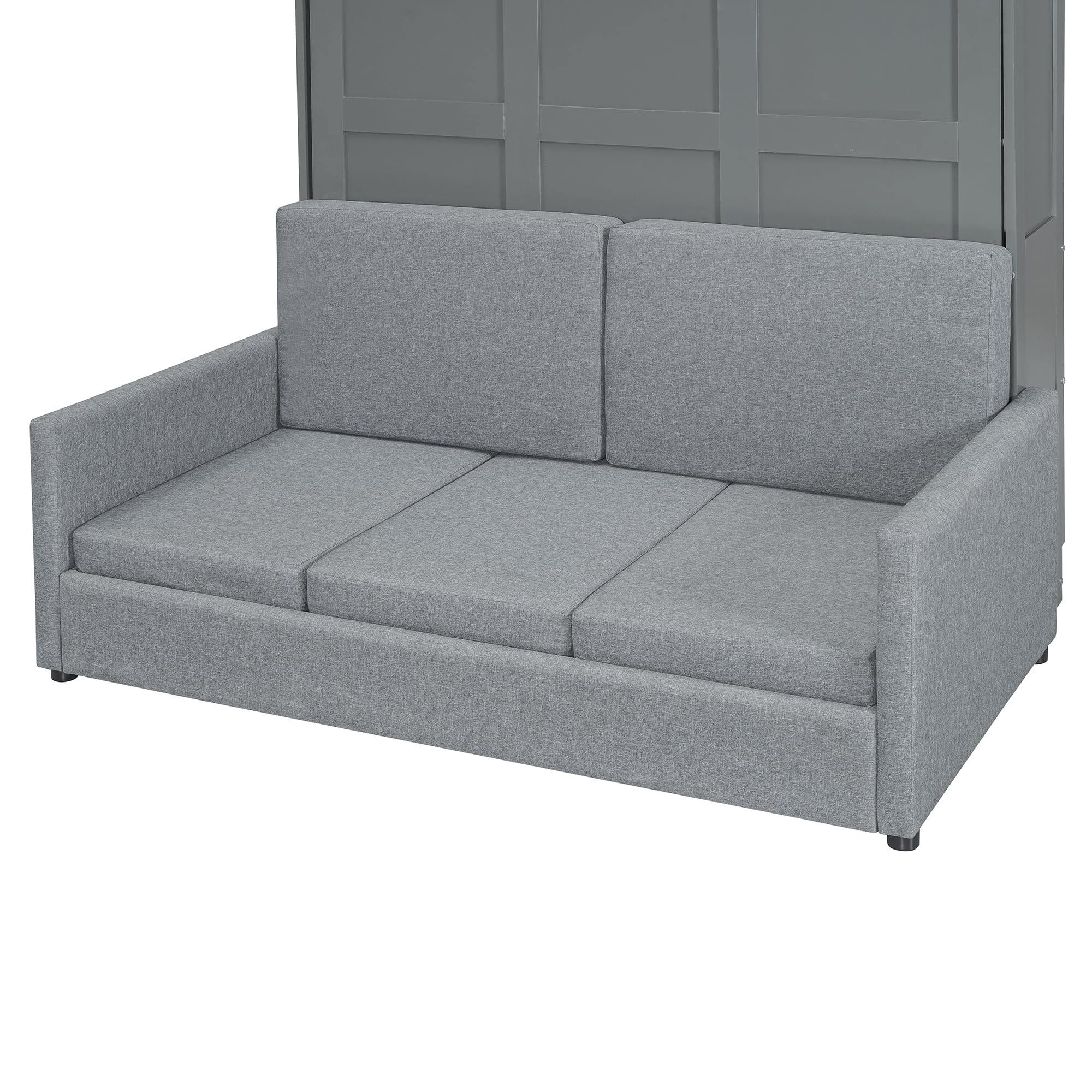 Ball & Cast Murphy Bed Full Size Wall Bed with Sofa,can be Folded,Multifunctional Wood Hideaway Cabinet Bed Frame,Slat Support,Save Space,for Apartment,Guest Room,Gray