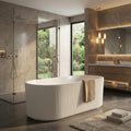 GarveeTech 59" Freestanding Acrylic Bathtub - Luxury Soaking Tub with Overflow Drain, CUPC Certified, Pleated Design, Glossy White, Easy Installation for Modern Bathroom