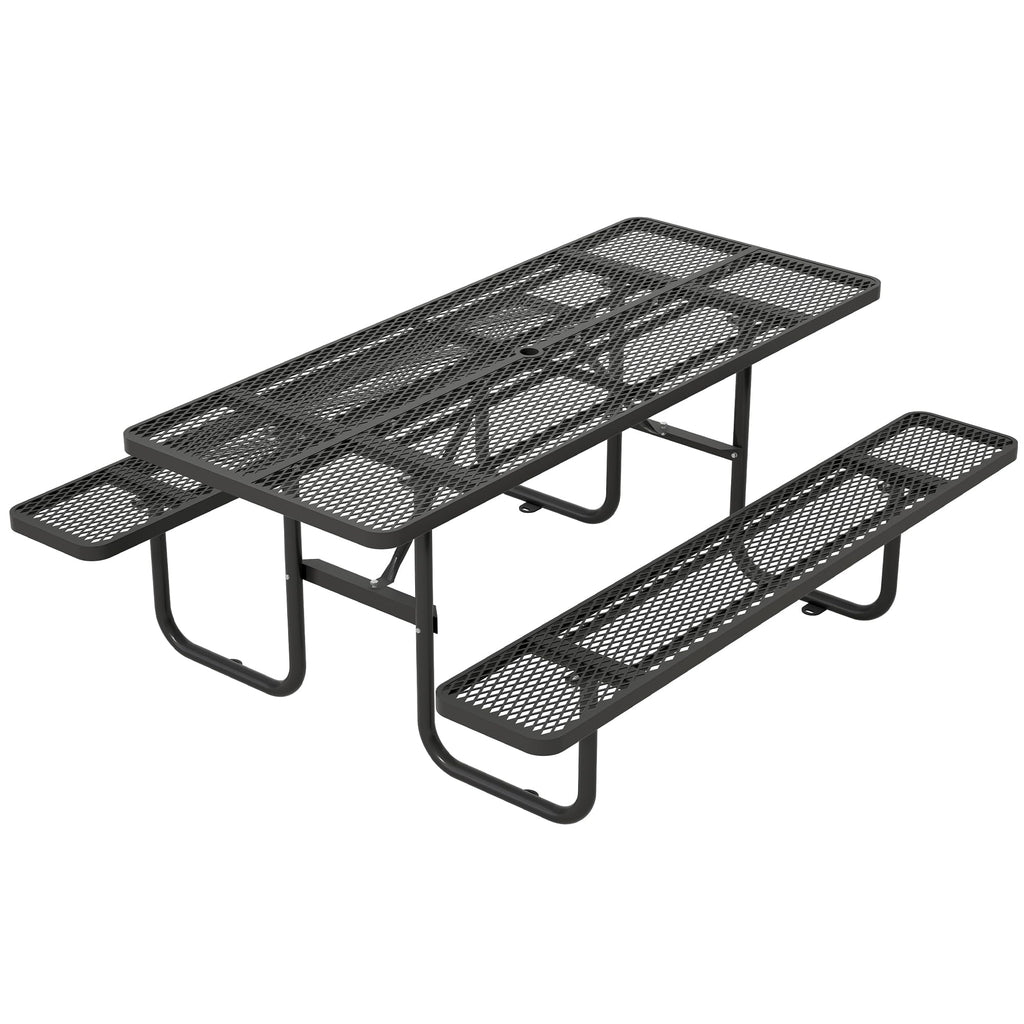 Dvasovio 72 Inch Rectangular Metal Picnic Table with 1.73" Umbrella Hole, Heavy-Duty Steel Mesh Table Set, Weather Resistant Sturdy Outdoor Furniture, for Patio, Garden, Courtyard & BBQ, Black