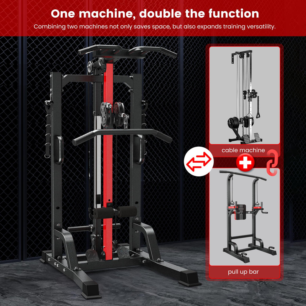 Pull Up Bar Power Tower Dip Station,Cable Machine-Integrated 450LBS Multi-Function Adjustable Height Fitness Strength Training Equipment for Home Gym Strength Training Equipment (Black Plus)
