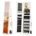TJYGO Mirror Jewelry Cabinet Standing, Jewelry Armoire with Full-Length LED Mirror and Adjustable Lights, 360° Swivel Jewelry Organizer Storage, Upgrade White