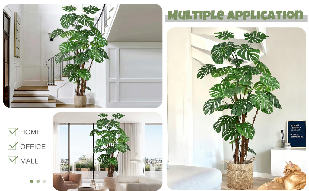 Roselywed Artificial Monstera Deliciosa Tree 8FT with 27 Split Leaves Realistic Tropical Swiss Cheese Plant 94 Inch Tall Large Fake Faux Palm Black Pot for Indoor Home Office Porch Mall Hotel Decor