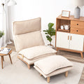 Foldable Reclining Sofa Chair with Adjustable Headrest, Ergonomic Lounge Chair for Living Room, Bedroom, Balcony, Reading, Gaming, and Meditation, Beige Fabric Single Seat with Metal Frame