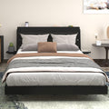 KEIKI Queen Size Floating Bed w/Storage Headboard & Tabletop, Farmhouse Wood Platform Beds Frame w/Light & Charging Station, Solid Bedframe Queen, No Box Springs Needed, Easy Assembly, Black