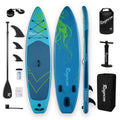 Inflatable Stand Up Paddle Board 11'×34" Extra Wide SUP, Ultra-Stable for Adults & Dog, 450lbs, Dual Chamber Pump, Fiberglass Paddle, Military Grade Dual Layer, Jellyfish Flow Design（Green）