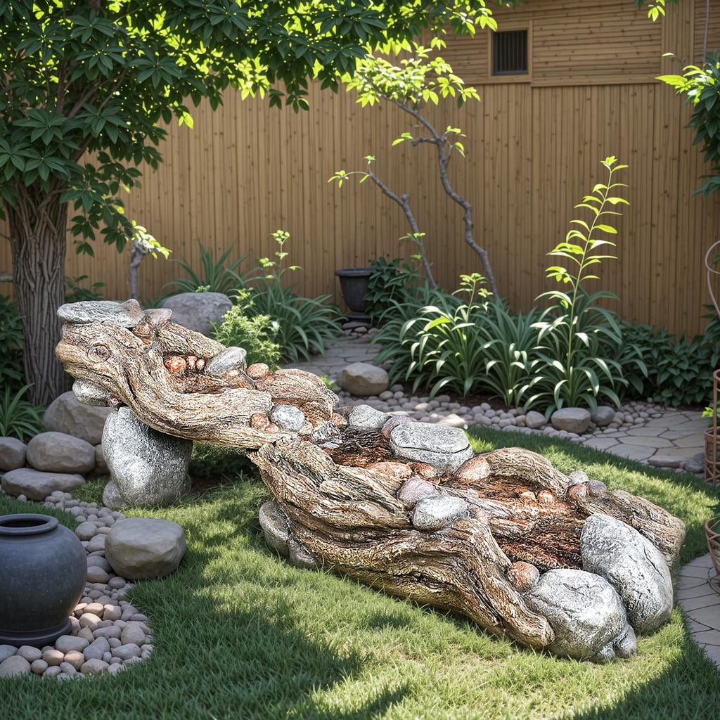 Jocoevol 60" Long Cascading Outdoor Rock Water Fountain, 5-Tier Tranquil River Waterfall, Realistic Rock Design, Serene Flowing Water Sound for Outdoor Garden, Patio, Landscaping, Home Decor
