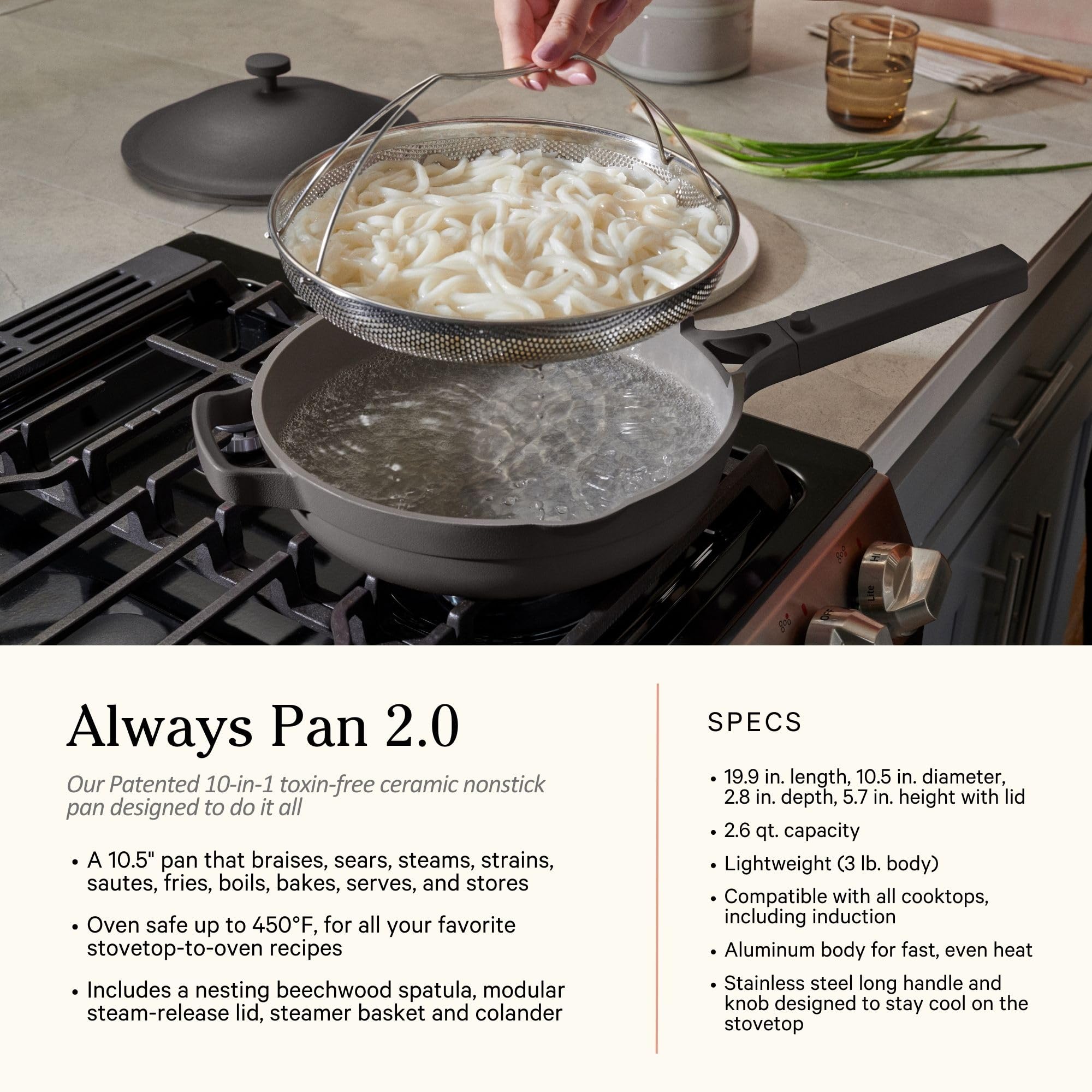 Our Place Cookware Duo | 7-Piece Ceramic Cookware Set with 10.5" Always Pan 2.0, 5.5 Qt Perfect Pot & Strainer Basket | Induction & Oven Safe up to 450°F | Nonstick, Non-Toxic Cookware | Char