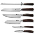 HexClad 6-Piece Espresso Damascus Knife Set, 67-Layer Japanese Damascus Stainless Steel Blades, 60 HRC, Made with the 3-Step Honbazuke Method, Pakkawood Handles, 12-Degree Edge
