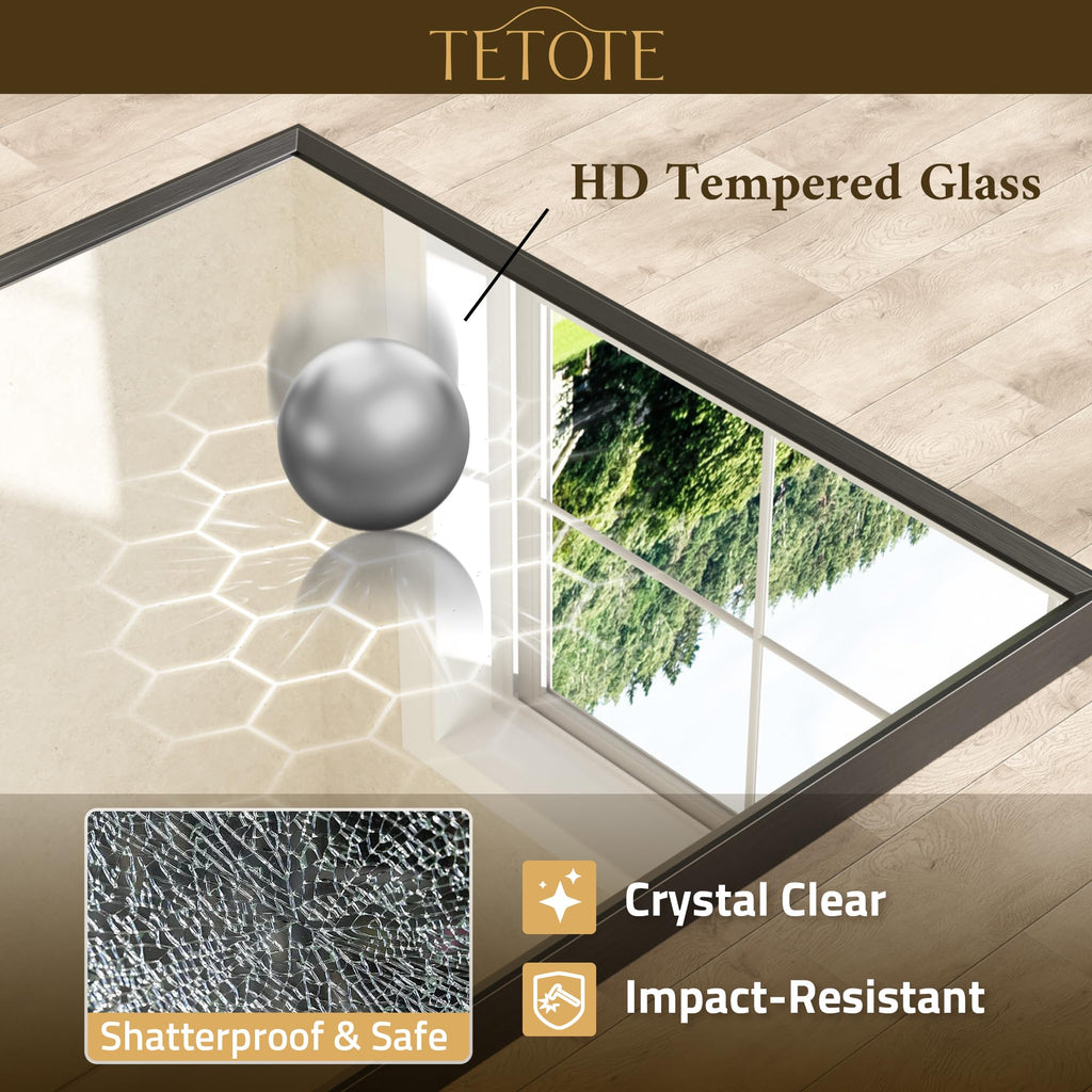 TETOTE Black Bathroom Mirror for Over Sink 48" x 36" Large Matte Black Beveled Metal Framed Rectangular Vanity Mirror for Bathroom, Bedroom, Entryway, Living Room, Tempered Glass, Shatterproof