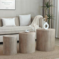 KEIKI Round Coffee Table Set of 3, Modern Wood Nesting Coffee Table with Tree Rings Texture for Living Room, Natural