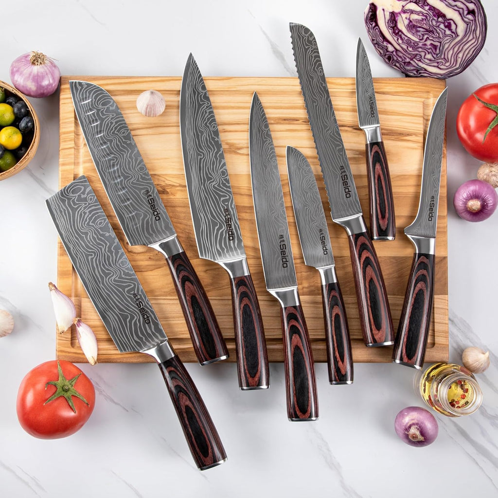 17-Piece Master Chef Knife Block Set – Damascus Steel & Acacia Wood Block
