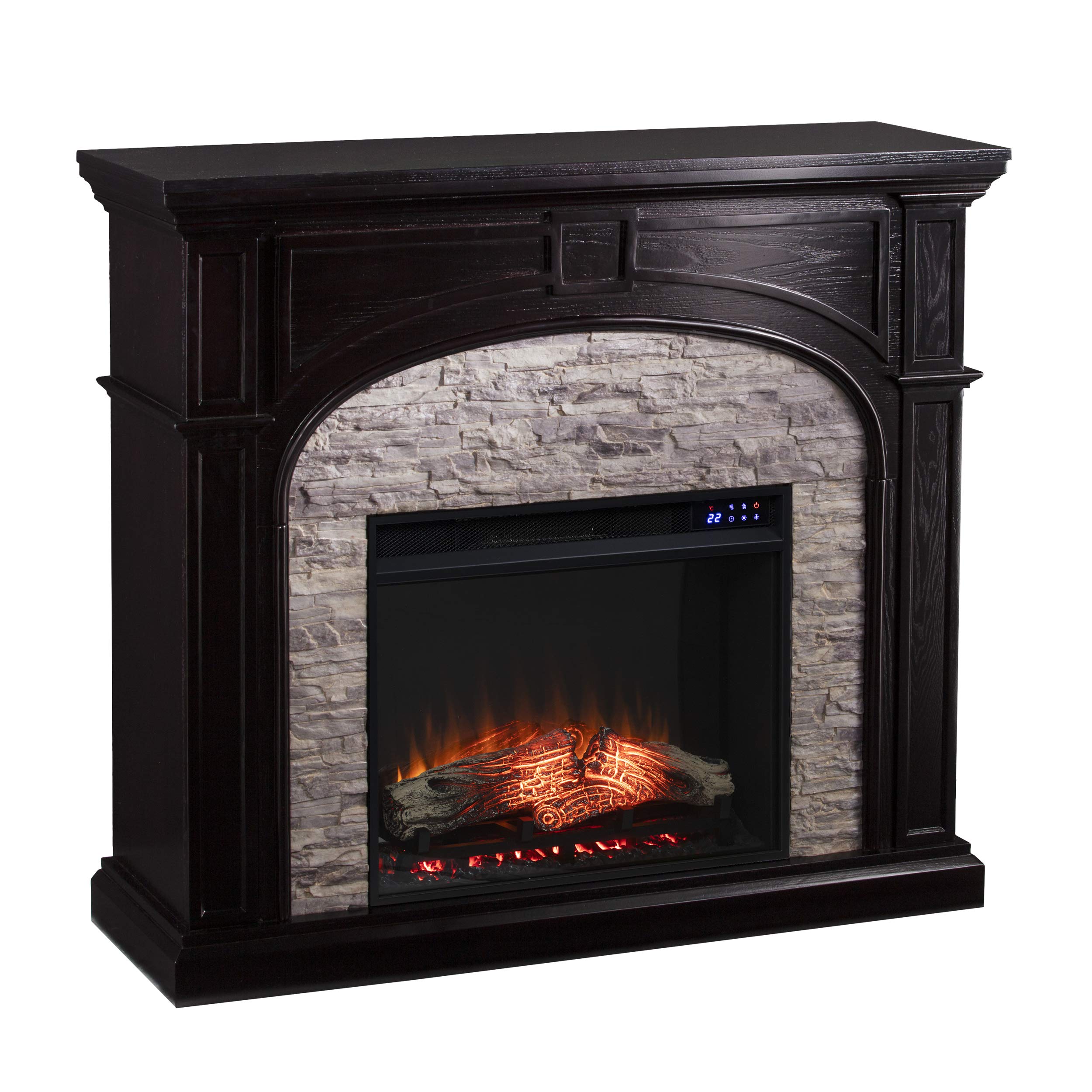 SEI Furniture Tanaya Faux Stacked Stone Electric Fireplace, New Ebony/Gray