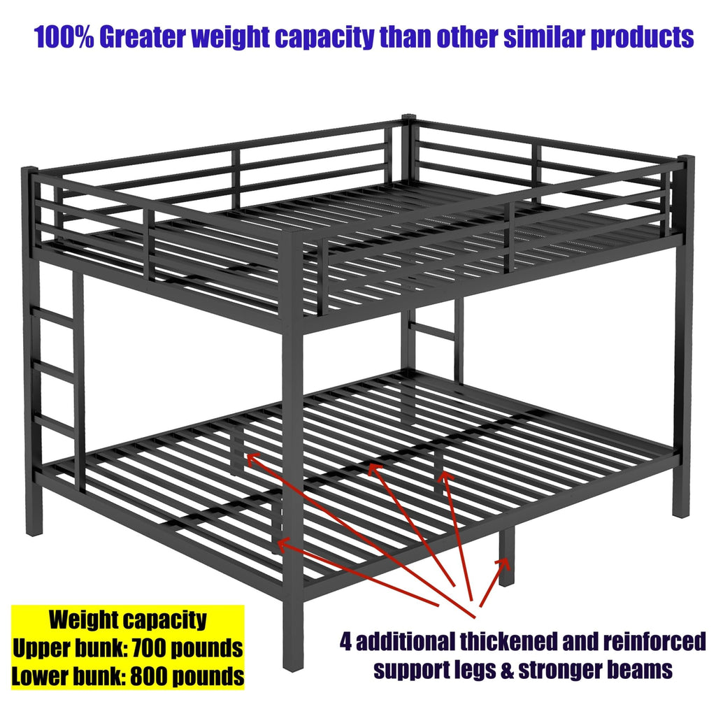 SICONE Stronger & Upgraded Heavy Duty Metal Bunk Bed Frame Queen Over Queen Size, Safer Thickened More Stable Steel Bunkbed (Black,Queen Over Queen)