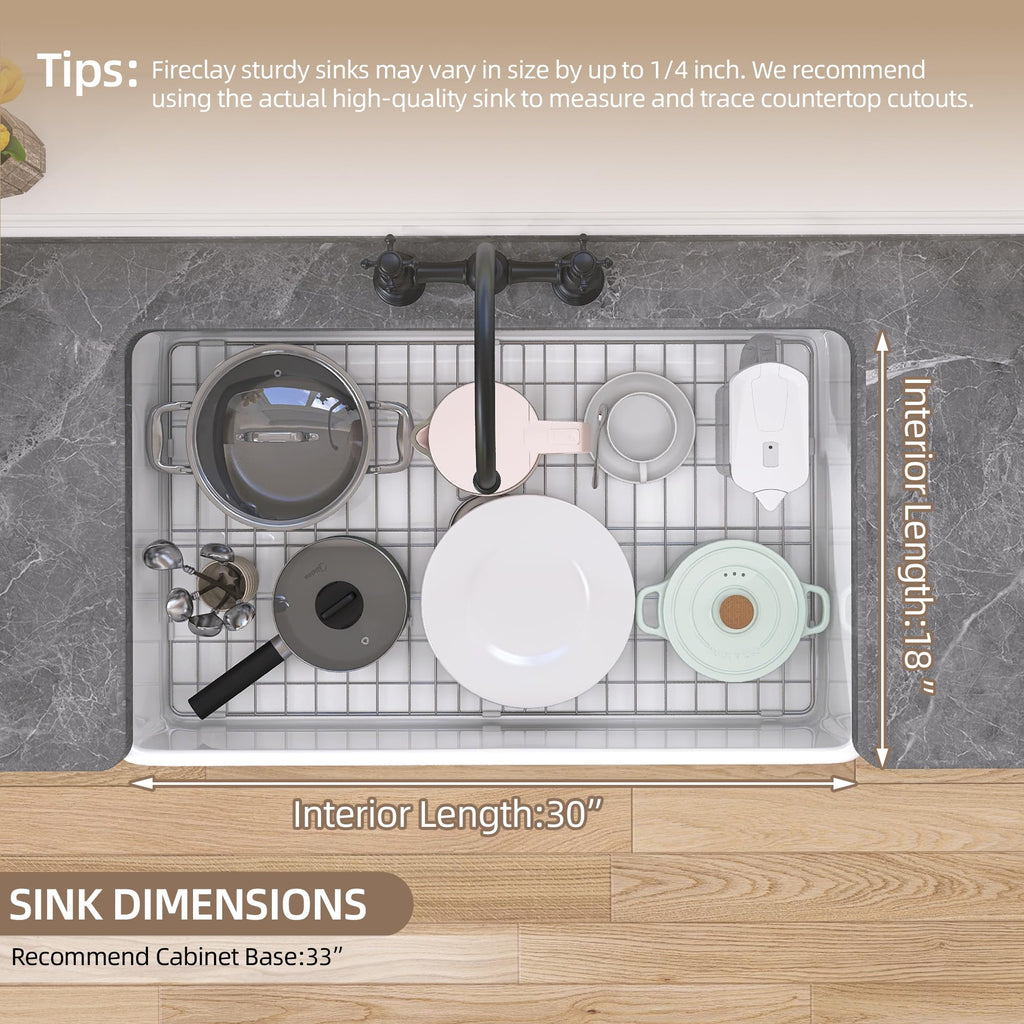 GETPRO White Farmhouse Kitchen Sink 30 inch Fireclay Apron Front Farm Sink Undermount Single Bowl Reversible Farmer House Style Kitchen Basin with Modern Accessories