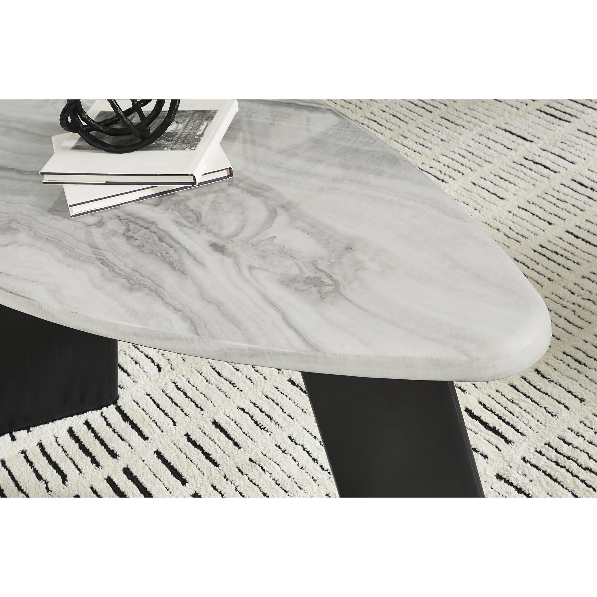 Signature Design by Ashley Lilyberg Contemporary Table with Faux Marble Top, Set of 3, Light Gray & Black