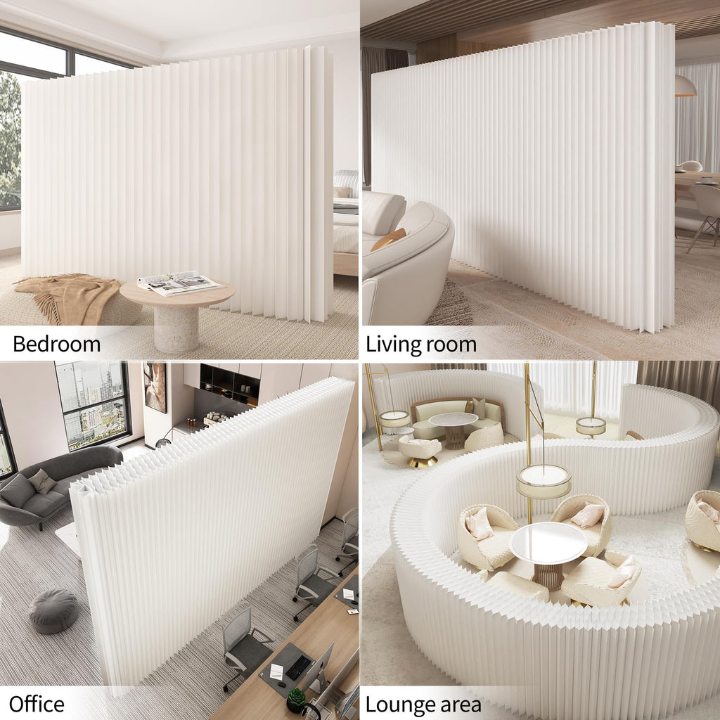 Paper Room Divider, Folding Privacy Screen Lightweight Stretchable Accordion Room Divider Wall, Portable Paper Wall Divide for Home, Office, Clothing Shop (White, L：118in x W: 17in x H：71in)