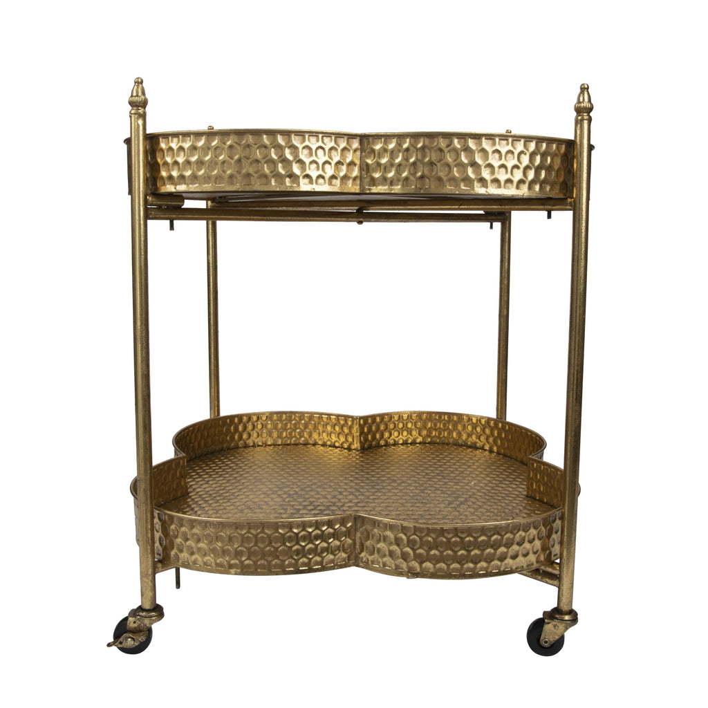 Metal Clover Shaped Bar Cart in Gold