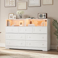 IDEALHOUSE Dresser for Bedroom with 7 Drawers, LED Lights & Charging Station, Wooden Chest with 2 Open Compartments, Freestanding Storage Organizer for Closet, Nursery, Entryway, White