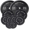Body-Solid Cast Iron Olympic Weight Plate Set, Free Weights Dumbbell Plates with 2 Inch Standard Hole for All Olympic Barbell Types, 190 lb Total Weight Sets, Midnight Black