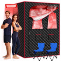 Morfone 2 Person Portable Infrared Steam Sauna with 660nm Red Light Therapy Lamp & 2 Steamers 2 Folding Chairs, Full Body Sauna Spa Tent at Home for Relaxation, 71"x 49"x 36",Black