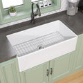 TUKTUK White Farmhouse Sink 30X20 inch Fireclay Farm Sink Apron Undermount Kitchen Sink Single Bowl Extra Wide Large Capacity Drop-in Modern Kitchen Sink with Luxury Bottom Grid & Strainer