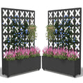 FOLAWO 2PCS Metal Planter Box with Trellis,70.9"x47.2"x15.7" Raised Garden Bed with Drainage Holes, Privacy Planters for Outdoor Garden Bed for Climbing Plants,Vegetables,and Vines, Black-X